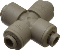 Parker - 1/4" Outside Diam, Acetal Push-to-Connect Tube Cross - 300 Max psi, Tan - Exact Tool & Supply