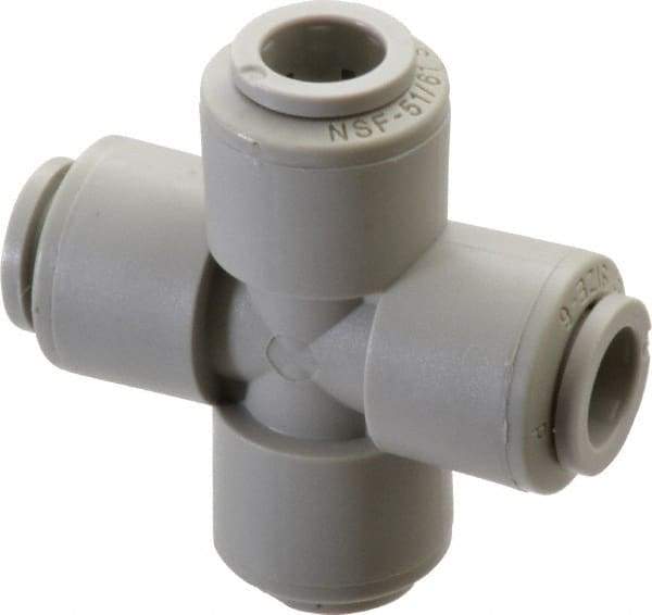 Parker - 3/8" Outside Diam, Acetal Push-to-Connect Tube Cross - 300 Max psi, Tan - Exact Tool & Supply