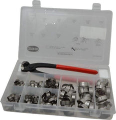 Oetiker - 124 Piece, 5/16 to 1" Diam, 2-Ear Service Clamp Kit - 123 Clamps & 1 Stainless Steel Side Jaw Pincer - Exact Tool & Supply
