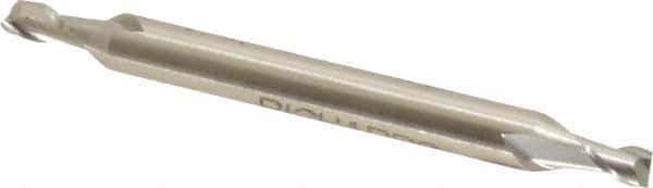 Made in USA - 1/8", 3/16" LOC, 3/16" Shank Diam, 2" OAL, 2 Flute, High Speed Steel Square End Mill - Double End, Uncoated, Spiral Flute, 30° Helix, Centercutting - Exact Tool & Supply