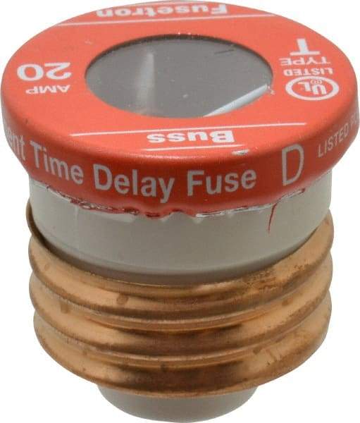Cooper Bussmann - 125 VAC, 20 Amp, Time Delay Plug Fuse - Fuse Holder Mount, 2.38" OAL, 10 (RMS Symmetrical) kA Rating, 2-1/4" Diam - Exact Tool & Supply