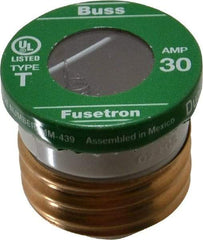 Cooper Bussmann - 125 VAC, 30 Amp, Time Delay Plug Fuse - Fuse Holder Mount, 2.38" OAL, 10 (RMS Symmetrical) kA Rating, 2-1/4" Diam - Exact Tool & Supply