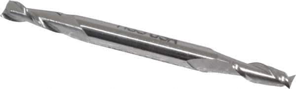 Made in USA - 5/32", 7/16" LOC, 3/16" Shank Diam, 2-1/4" OAL, 2 Flute, High Speed Steel Square End Mill - Double End, Uncoated, Spiral Flute, 30° Helix, Centercutting - Exact Tool & Supply