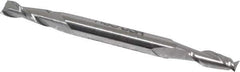 Made in USA - 5/32", 7/16" LOC, 3/16" Shank Diam, 2-1/4" OAL, 2 Flute, High Speed Steel Square End Mill - Double End, Uncoated, Spiral Flute, 30° Helix, Centercutting - Exact Tool & Supply