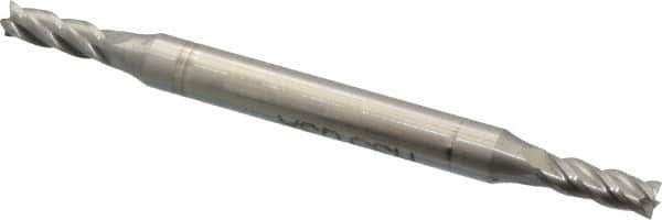 Made in USA - 1/8", 3/8" LOC, 3/16" Shank Diam, 2-1/4" OAL, 4 Flute, High Speed Steel Square End Mill - Double End, Uncoated - Exact Tool & Supply