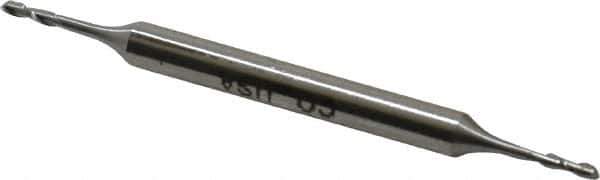 Made in USA - 1/16", 7/32" LOC, 3/16" Shank Diam, 2-1/2" OAL, 2 Flute, High Speed Steel Square End Mill - Double End, Uncoated, Spiral Flute, 30° Helix, Centercutting - Exact Tool & Supply