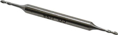 Made in USA - 1/16", 7/32" LOC, 3/16" Shank Diam, 2-1/2" OAL, 2 Flute, High Speed Steel Square End Mill - Double End, Uncoated, Spiral Flute, 30° Helix, Centercutting - Exact Tool & Supply