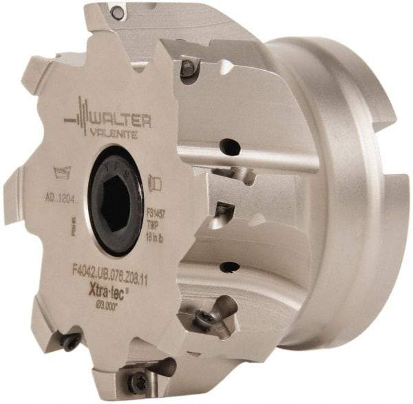 Walter - 8 Inserts, 4" Cut Diam, 1-1/2" Arbor Diam, 0.591" Max Depth of Cut, Indexable Square-Shoulder Face Mill - 0/90° Lead Angle, 2.48" High, AD.T 1606.. Insert Compatibility, Series F4042 - Exact Tool & Supply