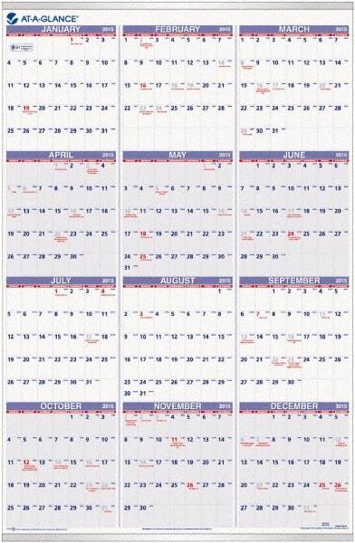 AT-A-GLANCE - 1 Sheet, 24 x 36", Wall Calendar - White - Exact Tool & Supply