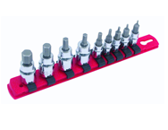 9 Piece - Hex Metric Socket Set  1/4" Square Drive 1.5-4.0 3/8" Square Drive 5.0-10.0mm On Rail - 1/4" Replaceable Hex Bits. - Exact Tool & Supply