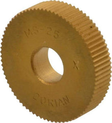 Dorian Tool - 1" Diam, 90° Tooth Angle, 25 TPI, Standard (Shape), Form Type Cobalt Straight Knurl Wheel - 0.236" Face Width, 5/16" Hole, Circular Pitch, TiN Finish, Series M - Exact Tool & Supply
