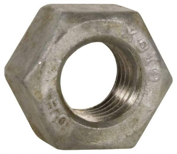 Value Collection - 1/2-13 UNC Steel Right Hand Heavy Hex Nut - 7/8" Across Flats, 31/64" High, Hot Dipped Galvanized Finish - Exact Tool & Supply