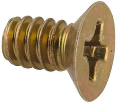 Made in USA - #6-32 UNC, 1/4" OAL Phillips Drive Machine Screw - Flat Head, Grade 3 Steel, Yellow Cadmium-Plated Finish, Without Washer - Exact Tool & Supply