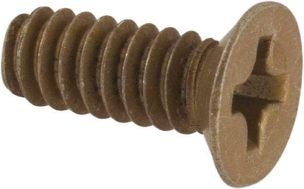 Made in USA - #6-32 UNC, 3/8" OAL Phillips Drive Machine Screw - Flat Head, Grade 3 Steel, Yellow Cadmium-Plated Finish, Without Washer - Exact Tool & Supply