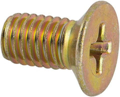 Made in USA - #10-32 UNF, 3/8" OAL Phillips Drive Machine Screw - Flat Head, Grade 3 Steel, Yellow Cadmium-Plated Finish, Without Washer - Exact Tool & Supply