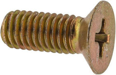 Made in USA - #10-32 UNF, 1/2" OAL Phillips Drive Machine Screw - Flat Head, Grade 3 Steel, Yellow Cadmium-Plated Finish, Without Washer - Exact Tool & Supply