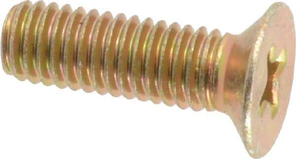 Made in USA - #10-32 UNF, 5/8" OAL Phillips Drive Machine Screw - Flat Head, Grade 3 Steel, Yellow Cadmium-Plated Finish, Without Washer - Exact Tool & Supply
