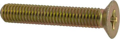 Made in USA - #10-32 UNF, 1-1/8" OAL Phillips Drive Machine Screw - Flat Head, Grade 3 Steel, Yellow Cadmium-Plated Finish, Without Washer - Exact Tool & Supply