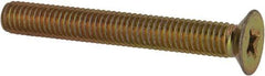 Made in USA - #10-32 UNF, 1-1/2" OAL Phillips Drive Machine Screw - Flat Head, Grade 3 Steel, Yellow Cadmium-Plated Finish, Without Washer - Exact Tool & Supply