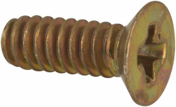 Made in USA - #4-40 UNC, 5/16" OAL Phillips Drive Machine Screw - Flat Head, Grade 3 Steel, Yellow Cadmium-Plated Finish, Without Washer - Exact Tool & Supply