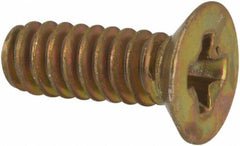 Made in USA - #4-40 UNC, 5/16" OAL Phillips Drive Machine Screw - Flat Head, Grade 3 Steel, Yellow Cadmium-Plated Finish, Without Washer - Exact Tool & Supply
