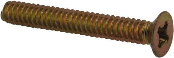 Made in USA - #6-32 UNC, 1" OAL Phillips Drive Machine Screw - Flat Head, Grade 3 Steel, Yellow Cadmium-Plated Finish, Without Washer - Exact Tool & Supply