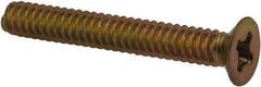 Made in USA - #6-32 UNC, 1" OAL Phillips Drive Machine Screw - Flat Head, Grade 3 Steel, Yellow Cadmium-Plated Finish, Without Washer - Exact Tool & Supply