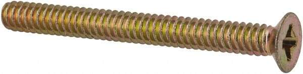Made in USA - #6-32 UNC, 1-3/8" OAL Phillips Drive Machine Screw - Flat Head, Grade 3 Steel, Yellow Cadmium-Plated Finish, Without Washer - Exact Tool & Supply