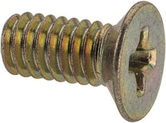 Value Collection - #8-32 UNC, 3/8" OAL Phillips Drive Machine Screw - Flat Head, Grade 3 Steel, Yellow Cadmium-Plated Finish, Without Washer - Exact Tool & Supply