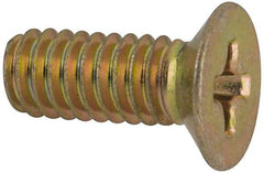 Made in USA - #8-32 UNC, 7/16" OAL Phillips Drive Machine Screw - Flat Head, Grade 3 Steel, Yellow Cadmium-Plated Finish, Without Washer - Exact Tool & Supply