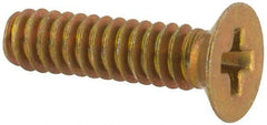 Made in USA - #4-40 UNC, 7/16" OAL Phillips Drive Machine Screw - Flat Head, Grade 3 Steel, Yellow Cadmium-Plated Finish, Without Washer - Exact Tool & Supply