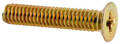 Made in USA - #8-32 UNC, 7/8" OAL Phillips Drive Machine Screw - Flat Head, Grade 3 Steel, Yellow Cadmium-Plated Finish, Without Washer - Exact Tool & Supply