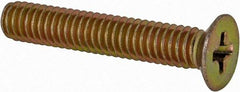 Made in USA - #8-32 UNC, 1" OAL Phillips Drive Machine Screw - Flat Head, Grade 3 Steel, Yellow Cadmium-Plated Finish, Without Washer - Exact Tool & Supply