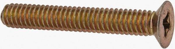 Made in USA - #8-32 UNC, 1-3/16" OAL Phillips Drive Machine Screw - Flat Head, Grade 3 Steel, Yellow Cadmium-Plated Finish, Without Washer - Exact Tool & Supply