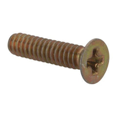 Made in USA - #4-40 UNC, 1/2" OAL Phillips Drive Machine Screw - Flat Head, Grade 3 Steel, Yellow Cadmium-Plated Finish, Without Washer - Exact Tool & Supply