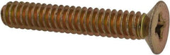 Made in USA - #10-24 UNC, 1-1/8" OAL Phillips Drive Machine Screw - Flat Head, Grade 3 Steel, Yellow Cadmium-Plated Finish, Without Washer - Exact Tool & Supply