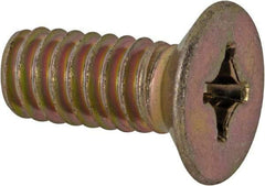Made in USA - 1/4-20 UNC, 5/8" OAL Phillips Drive Machine Screw - Flat Head, Grade 3 Steel, Yellow Cadmium-Plated Finish, Without Washer - Exact Tool & Supply