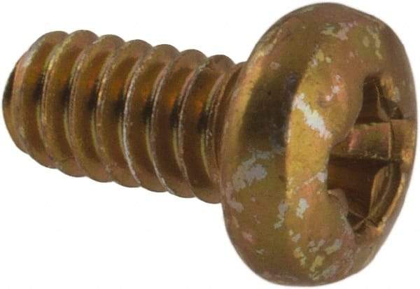 Made in USA - #2-56 UNC, 3/16" Length Under Head Phillips Drive Machine Screw - Pan Head, Grade 3 Steel, Yellow Cadmium-Plated Finish, Without Washer - Exact Tool & Supply