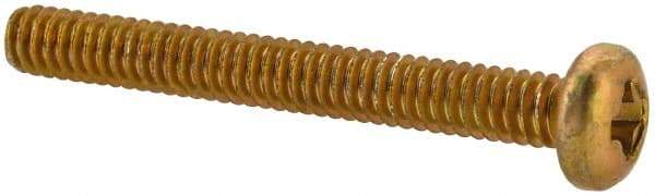 Made in USA - #2-56 UNC, 3/4" Length Under Head Phillips Drive Machine Screw - Pan Head, Grade 3 Steel, Yellow Cadmium-Plated Finish, Without Washer - Exact Tool & Supply