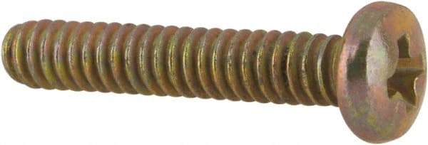 Made in USA - #4-40 UNC, 5/8" Length Under Head Phillips Drive Machine Screw - Pan Head, Grade 3 Steel, Yellow Cadmium-Plated Finish, Without Washer - Exact Tool & Supply