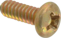 Made in USA - #6-32 UNC, 3/8" Length Under Head Phillips Drive Machine Screw - Pan Head, Grade 3 Steel, Yellow Cadmium-Plated Finish, Without Washer - Exact Tool & Supply