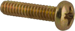 Made in USA - #6-32 UNC, 5/8" Length Under Head Phillips Drive Machine Screw - Pan Head, Grade 3 Steel, Yellow Cadmium-Plated Finish, Without Washer - Exact Tool & Supply