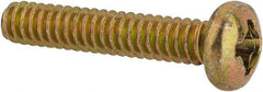 Made in USA - #6-32 UNC, 3/4" Length Under Head Phillips Drive Machine Screw - Pan Head, Grade 3 Steel, Yellow Cadmium-Plated Finish, Without Washer - Exact Tool & Supply