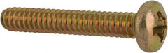 Made in USA - #6-32 UNC, 7/8" Length Under Head Phillips Drive Machine Screw - Pan Head, Grade 3 Steel, Yellow Cadmium-Plated Finish, Without Washer - Exact Tool & Supply