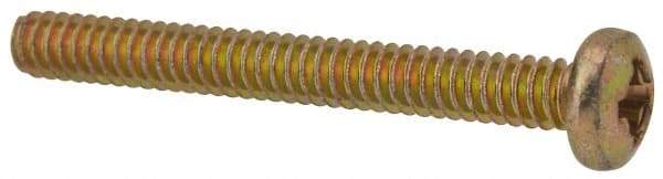 Made in USA - #6-32 UNC, 1-1/4" Length Under Head Phillips Drive Machine Screw - Pan Head, Grade 3 Steel, Yellow Cadmium-Plated Finish, Without Washer - Exact Tool & Supply