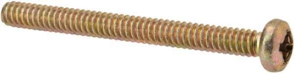 Made in USA - #6-32 UNC, 1-1/2" Length Under Head Phillips Drive Machine Screw - Pan Head, Grade 3 Steel, Yellow Cadmium-Plated Finish, Without Washer - Exact Tool & Supply