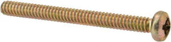 Made in USA - #6-32 UNC, 1-1/2" Length Under Head Phillips Drive Machine Screw - Pan Head, Grade 3 Steel, Yellow Cadmium-Plated Finish, Without Washer - Exact Tool & Supply