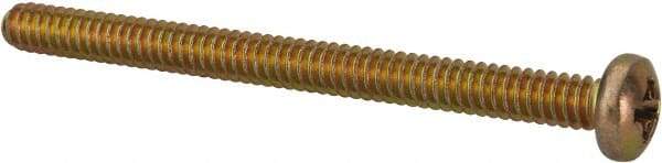 Made in USA - #6-32 UNC, 1-3/4" Length Under Head Phillips Drive Machine Screw - Pan Head, Grade 3 Steel, Yellow Cadmium-Plated Finish, Without Washer - Exact Tool & Supply