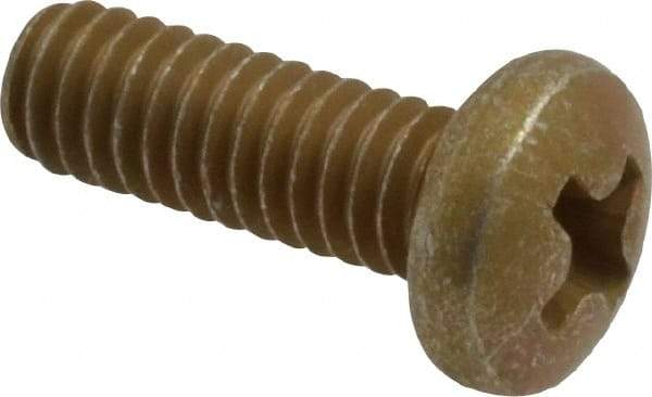 Made in USA - #8-32 UNC, 1/2" Length Under Head Phillips Drive Machine Screw - Pan Head, Grade 3 Steel, Yellow Cadmium-Plated Finish, Without Washer - Exact Tool & Supply