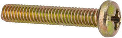 Made in USA - #8-32 UNC, 1" Length Under Head Phillips Drive Machine Screw - Pan Head, Grade 3 Steel, Yellow Cadmium-Plated Finish, Without Washer - Exact Tool & Supply